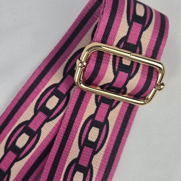 Pink Adjustable Bag Strap Rose Colored Hardware Pebbled Leather Tabs - Picture 3 of 5